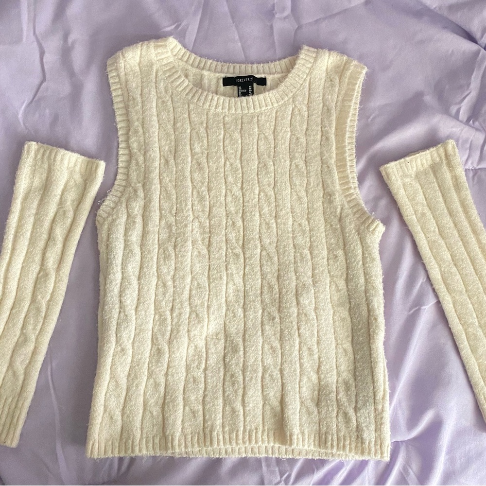 forever 21 white sleeveless sweater top with matching arm warmers